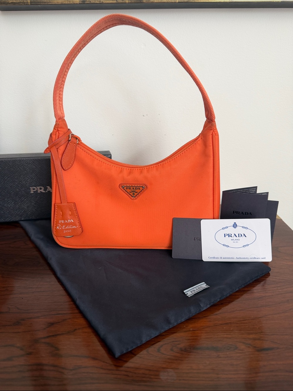 Authentic Prada Orange Re-Edition Nylon Shoulder Bag